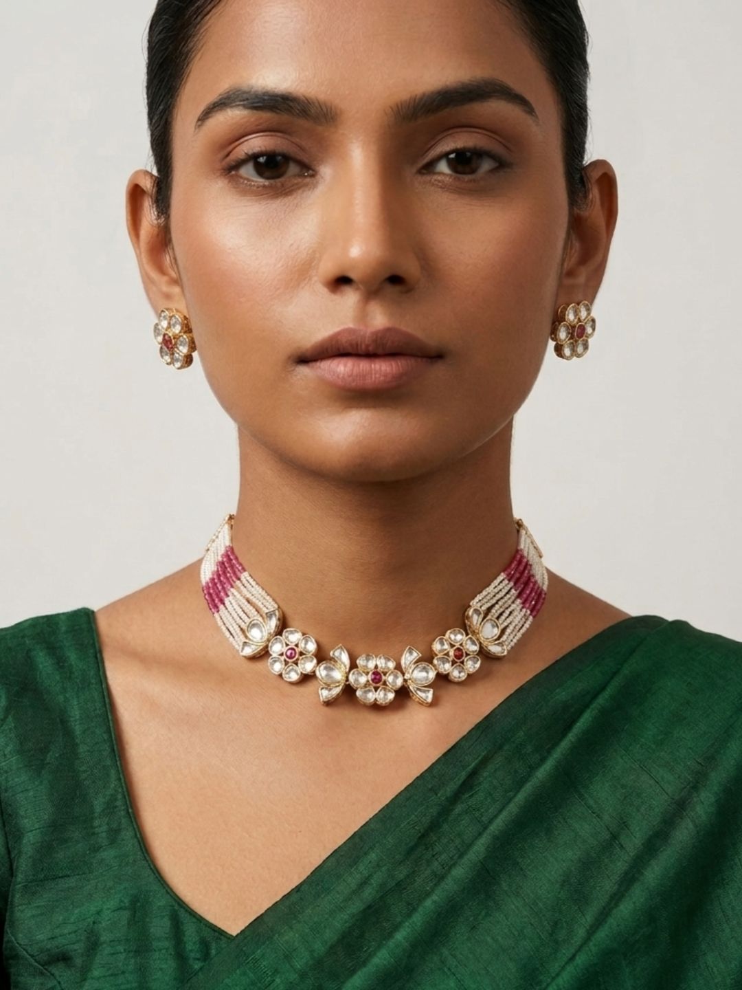 Modern Kundan And Pearl Choker Necklace Set | Contemporary Indian Choker Jewelry