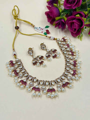 Designer Victorian Finish Kundan Polki Jewellery Set - Wedding & Party Wear Jewellery