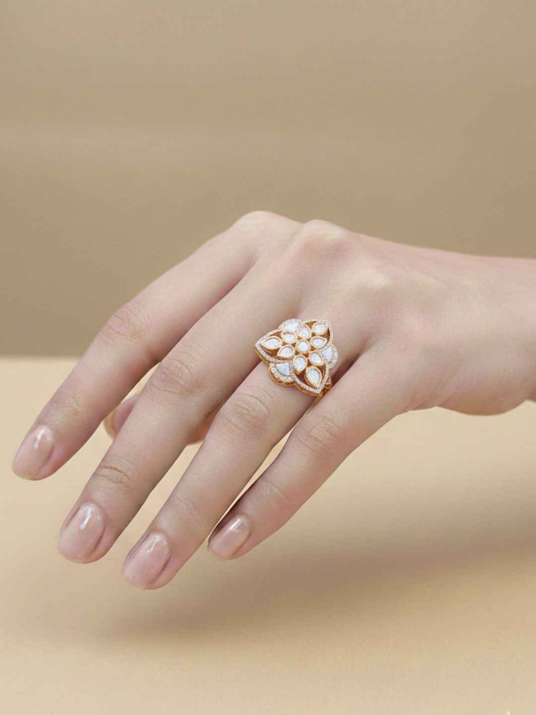 Gold Plated Meenakari And Kundan Adjustable Ring For Ladies - Festive And Party Wear