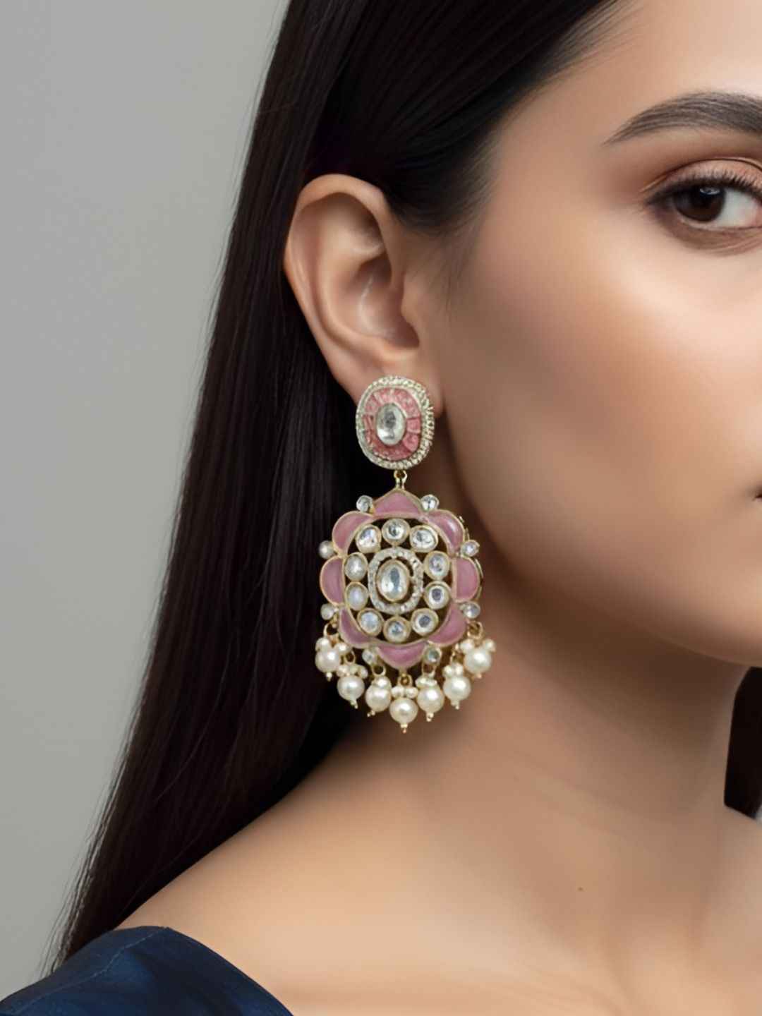 Traditional Kundan and pink  Stone Earrings for Women | Statement Earrings For Ethnic & Festive Wear
