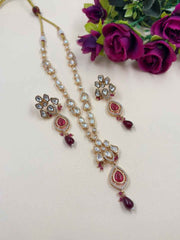 Elegant Rose Gold Finish red Polki Necklace Set For Women - Indo Western Modern Jewellery Set