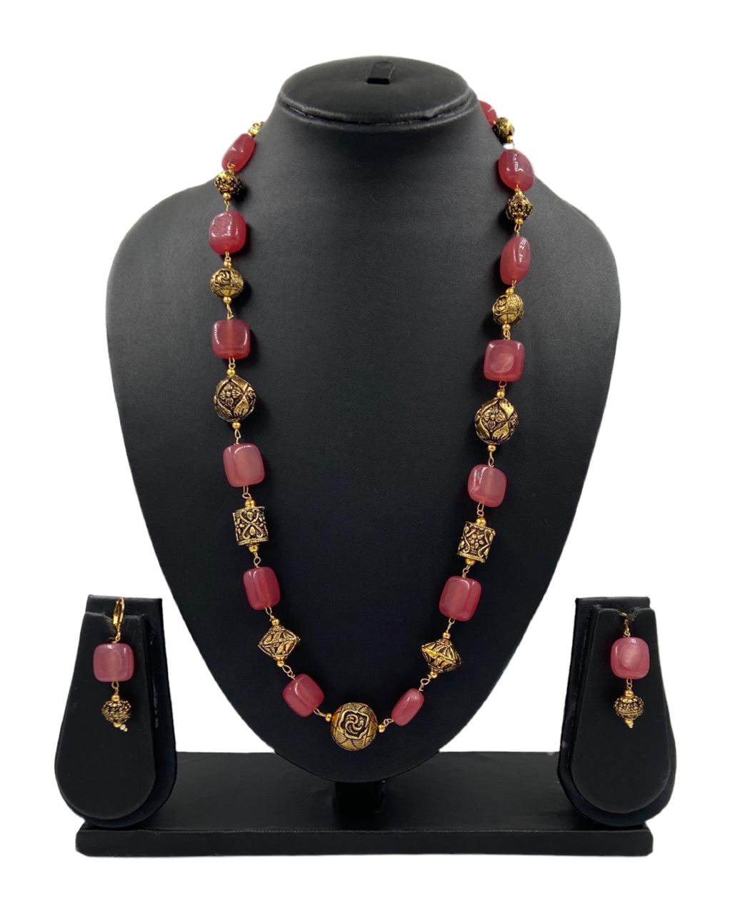 Designer Semi Precious Pink Jade Single Strand Beaded Necklace For Woman Beads Jewellery