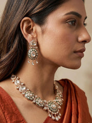 Gold Plated Green Meenakari Kundan Necklace Set  For Women - Wedding And Festive Wear