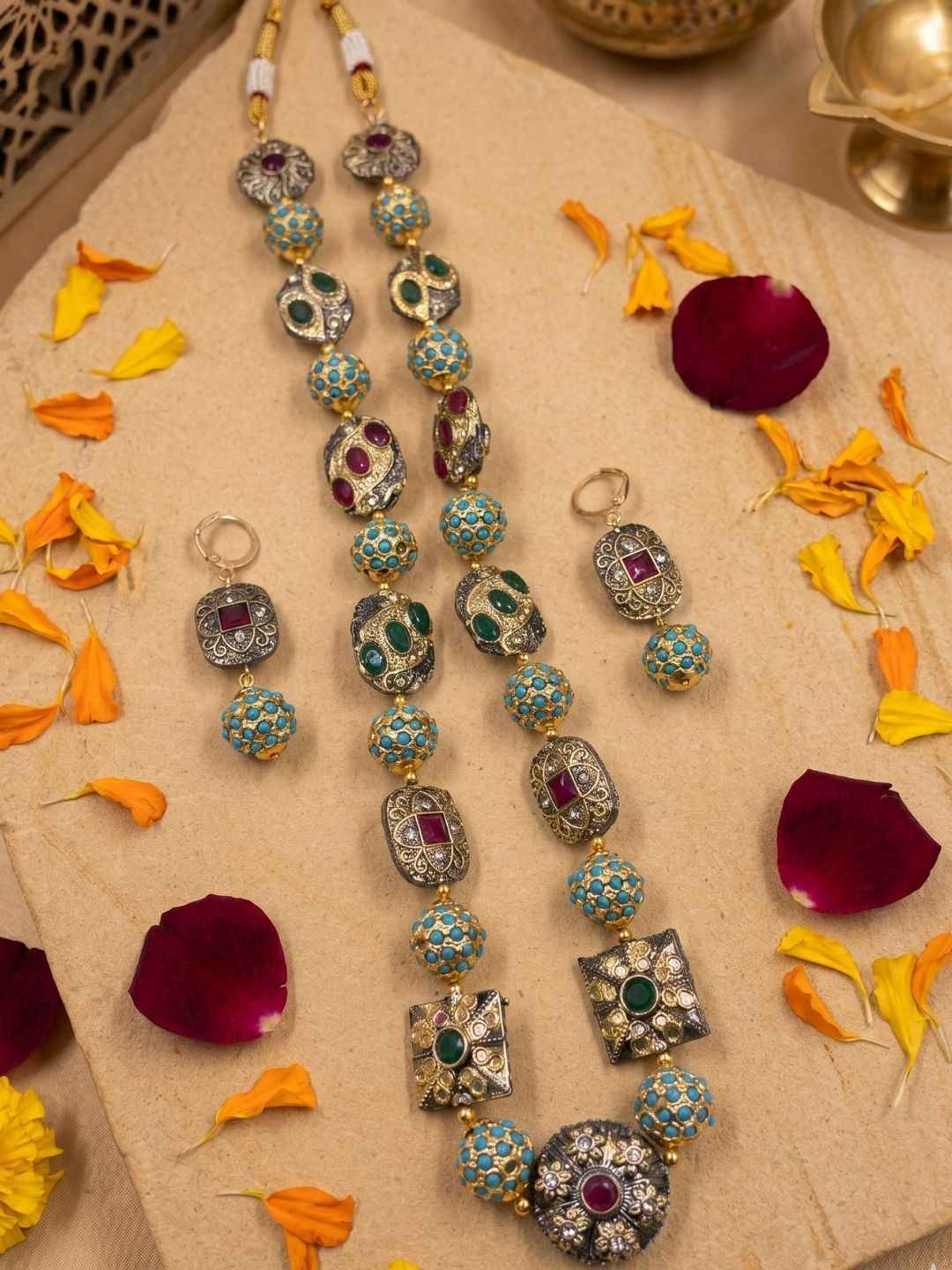 Handcrafted Multicolor Jadau Beaded Jewellery Necklace Set | Ethnic & Traditional Wear