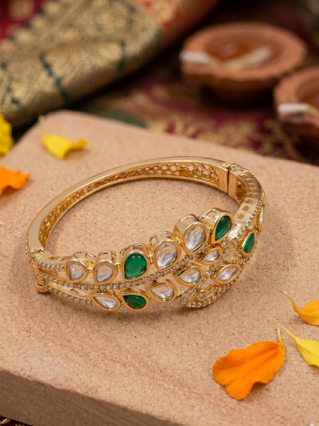 Gold Plated Ethnic Openable Kundan Kada Bracelet | Wedding And Festive Jewellery