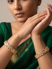 Gold Palted Uncut Polki Kundan Kada Bangles | Wedding And Festive Wear Indian Bangles