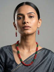 Handcrafted Single Layer Red Beads Neckace - Festive Wear Beaded Jewellery