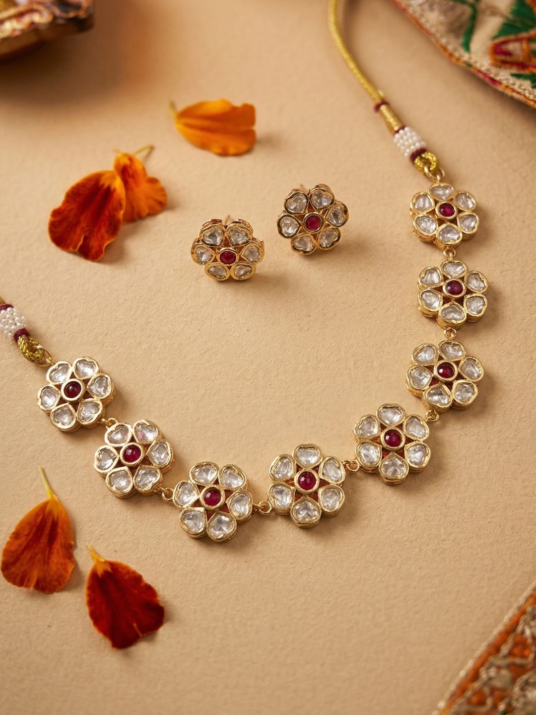 Floral Kundan Choker Necklace Set | Simple Choker Set For Women
