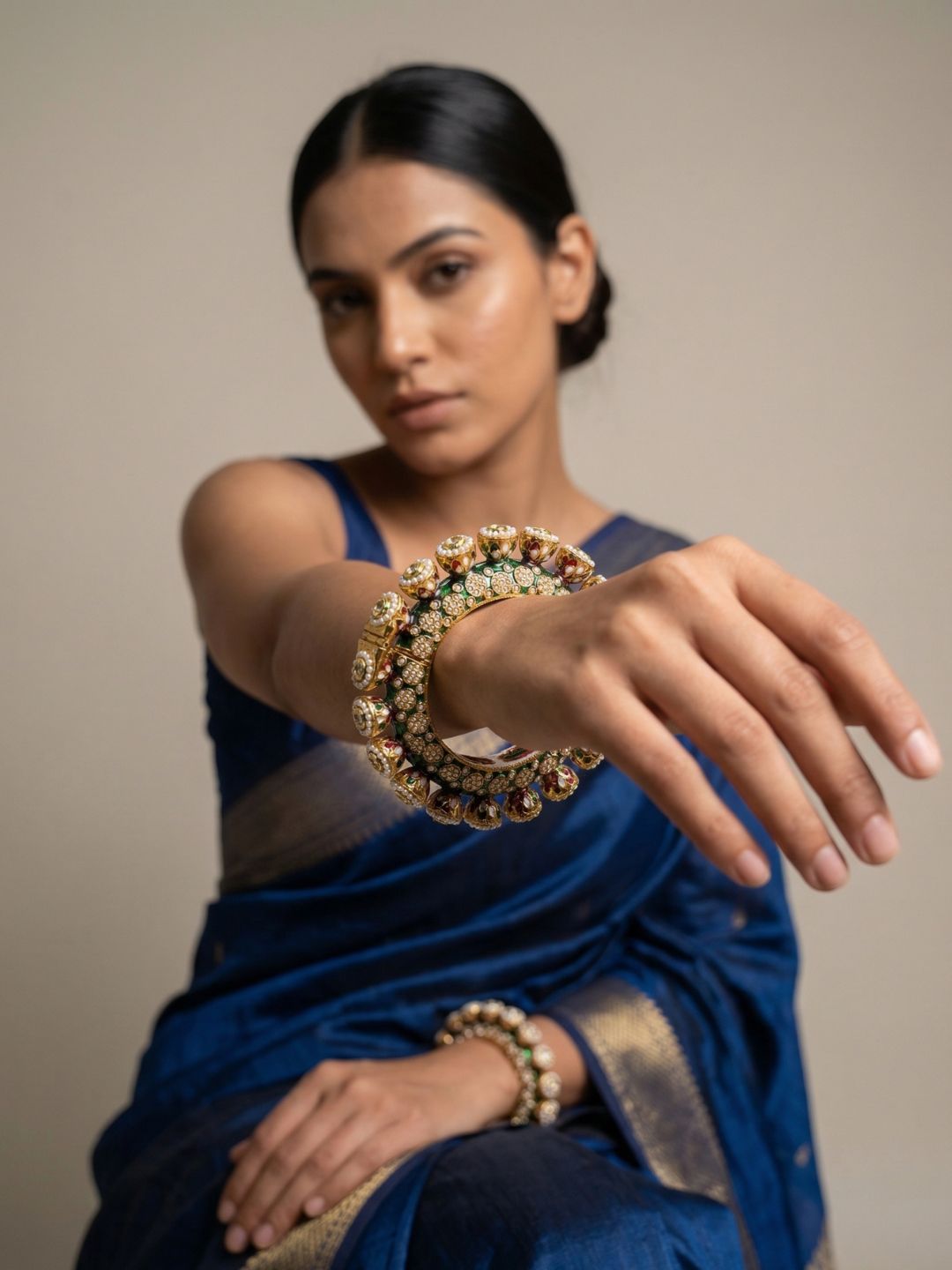 Gold Plated Kundan Meenakari And Pearls Green Pacheli Bangles For Women By Gehna Shop
