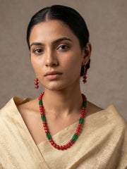 Handcrafted Single Layer Red Beads Neckace - Festive Wear Beaded Jewellery