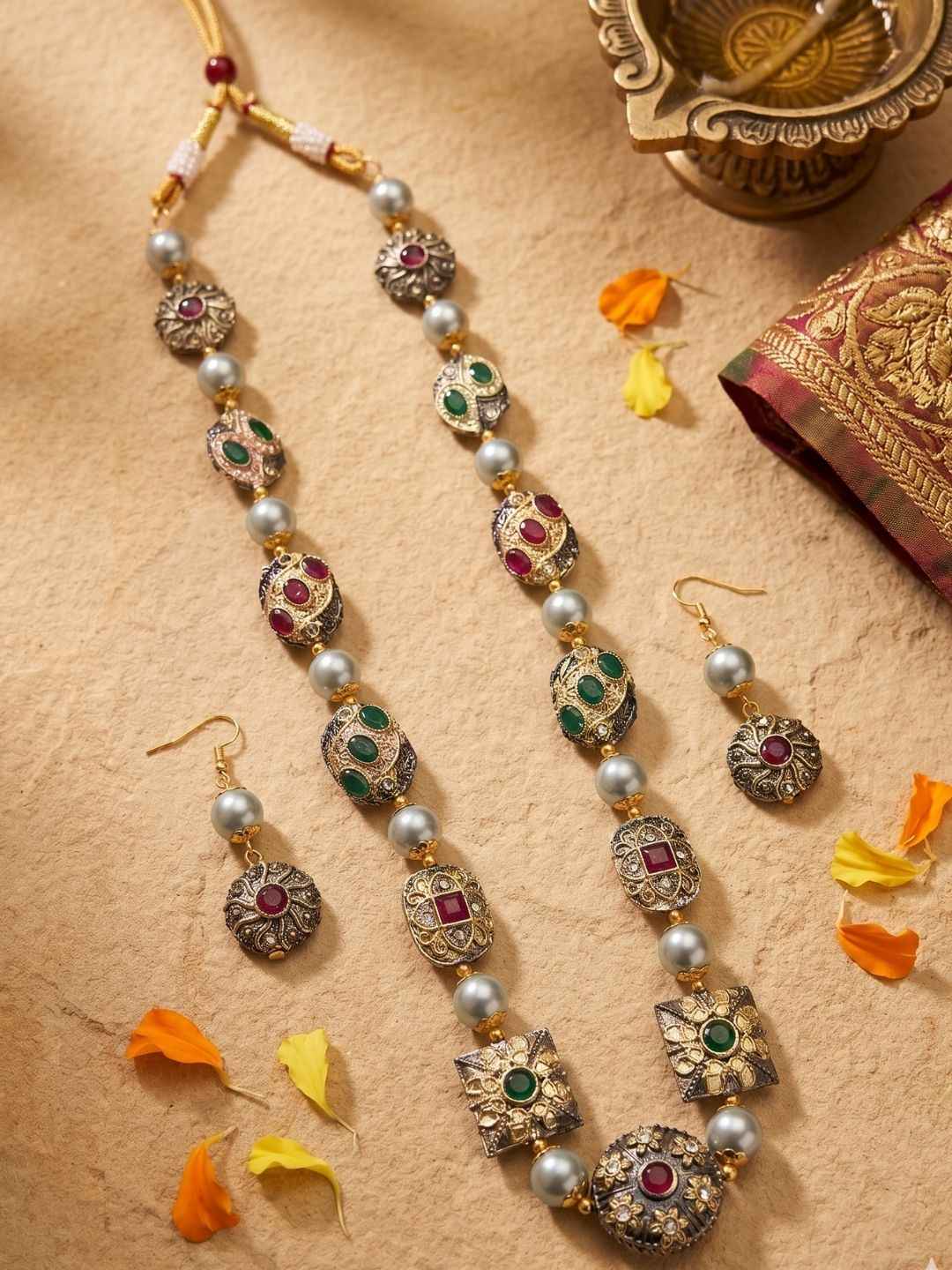 Traditional Handcrafted Jaipuri Jadau Multicolor Beaded Necklace Set For Women