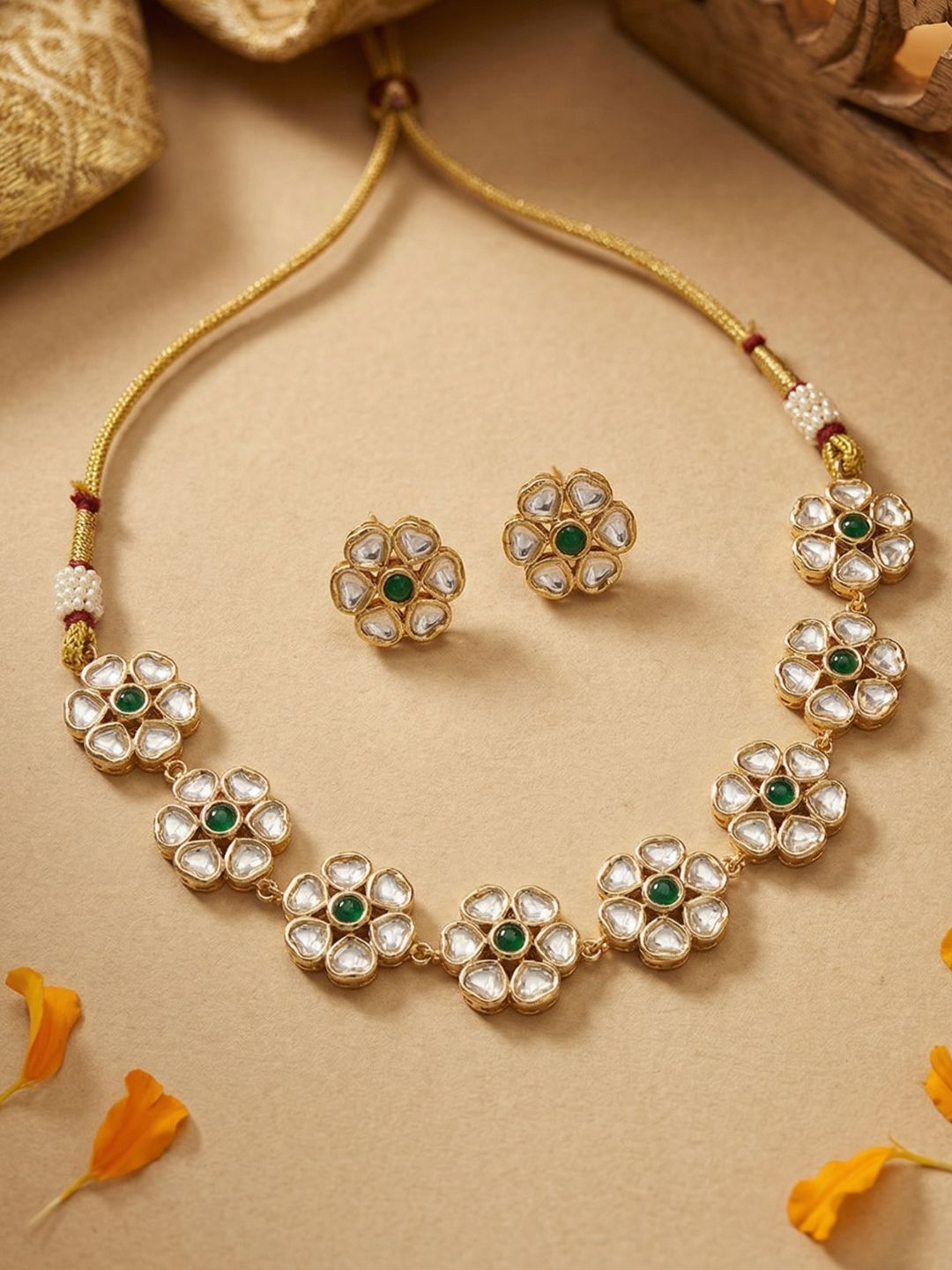 Floral Kundan Choker Necklace Set | Simple Choker Set For Women