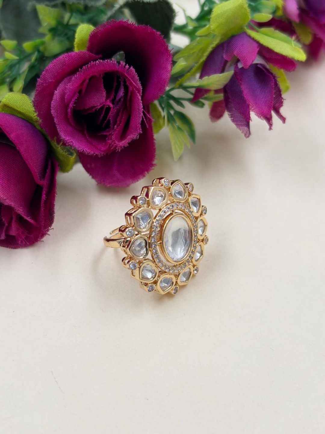 Elegant Polki Kundan Statement Adjustable Ring for Women | Ethnic Kundan Rings | Weddings & Festive Wear