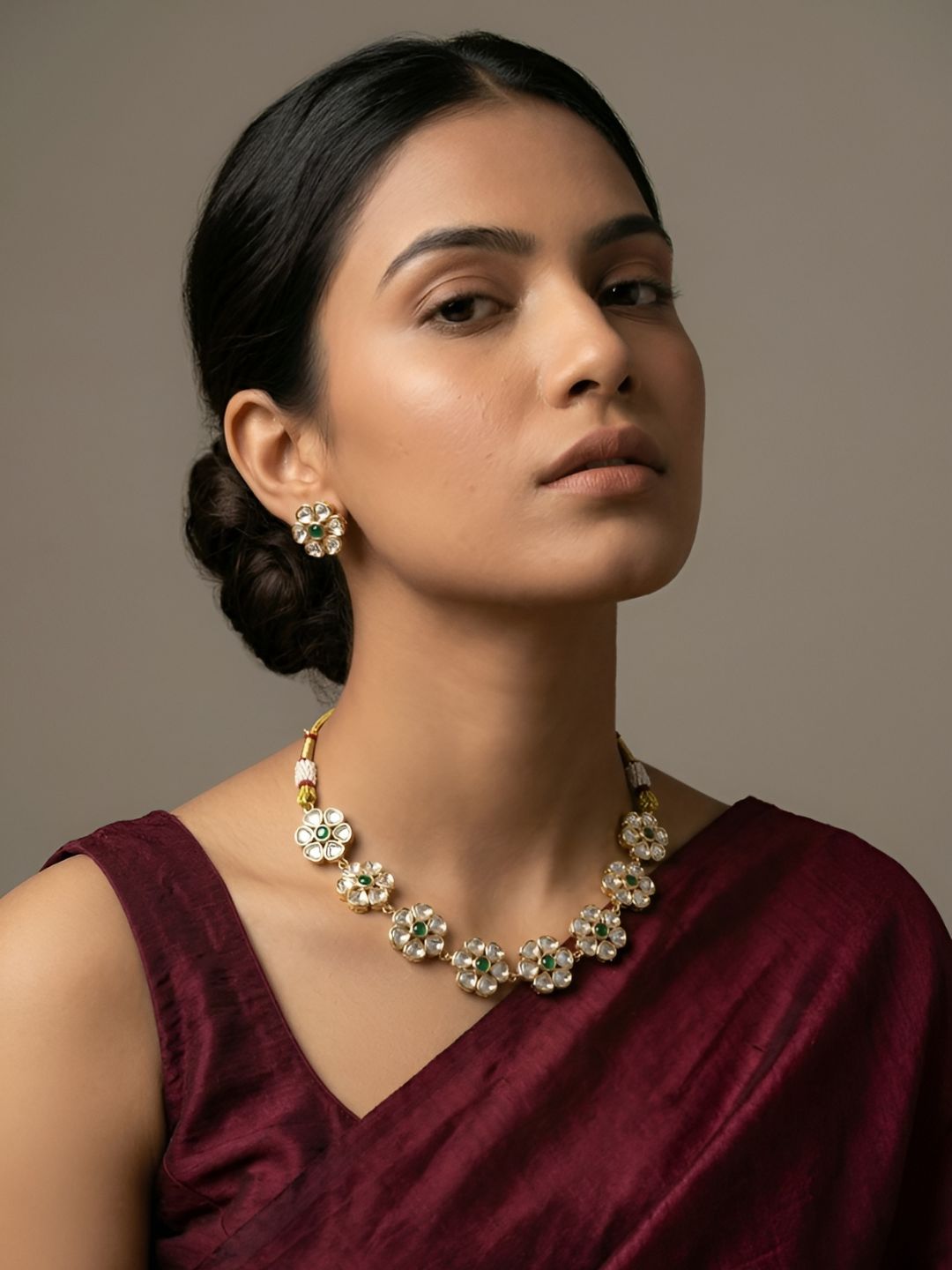 Floral Kundan Choker Necklace Set | Simple Choker Set For Women