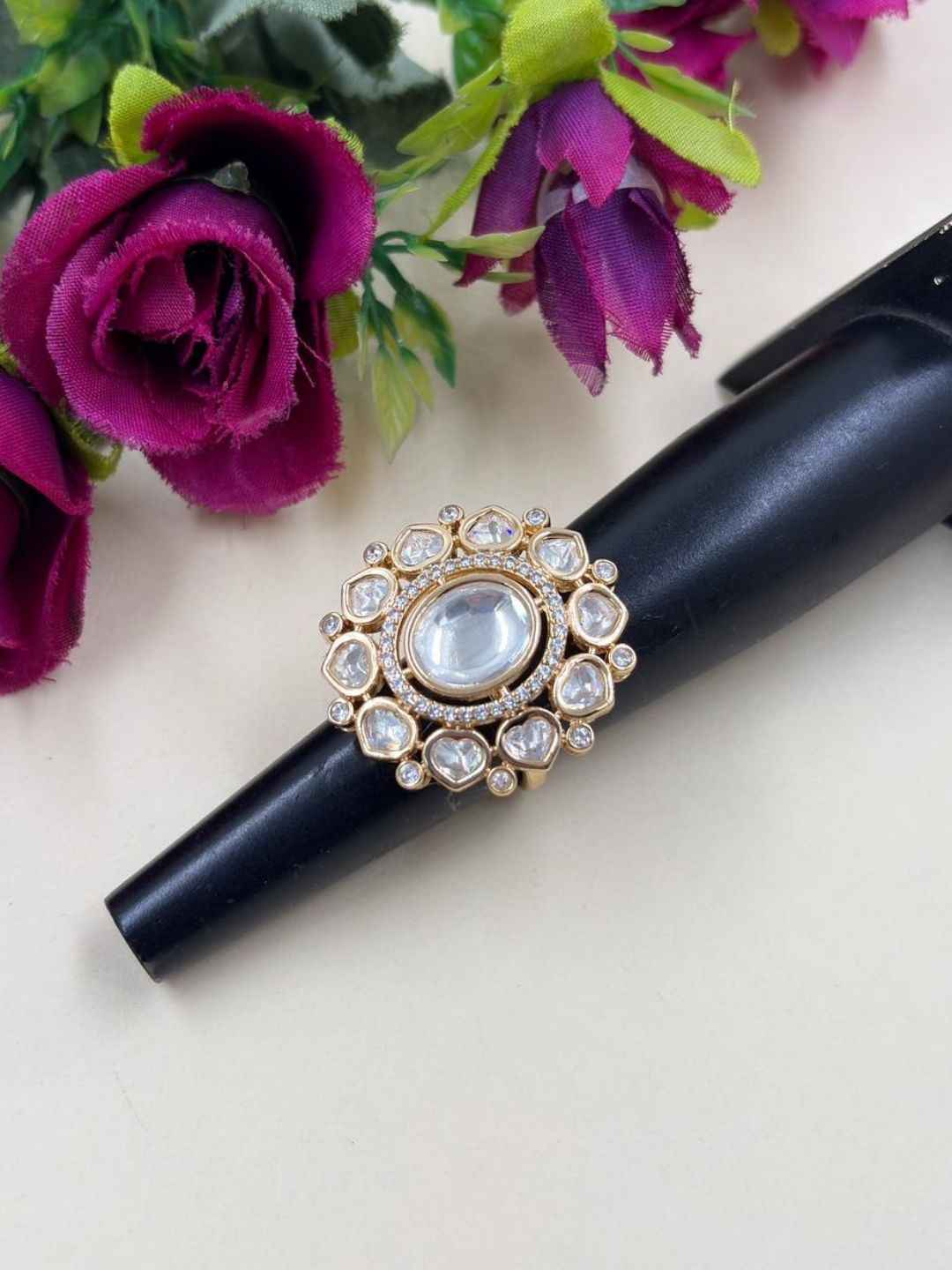 Elegant Polki Kundan Statement Adjustable Ring for Women | Ethnic Kundan Rings | Weddings & Festive Wear