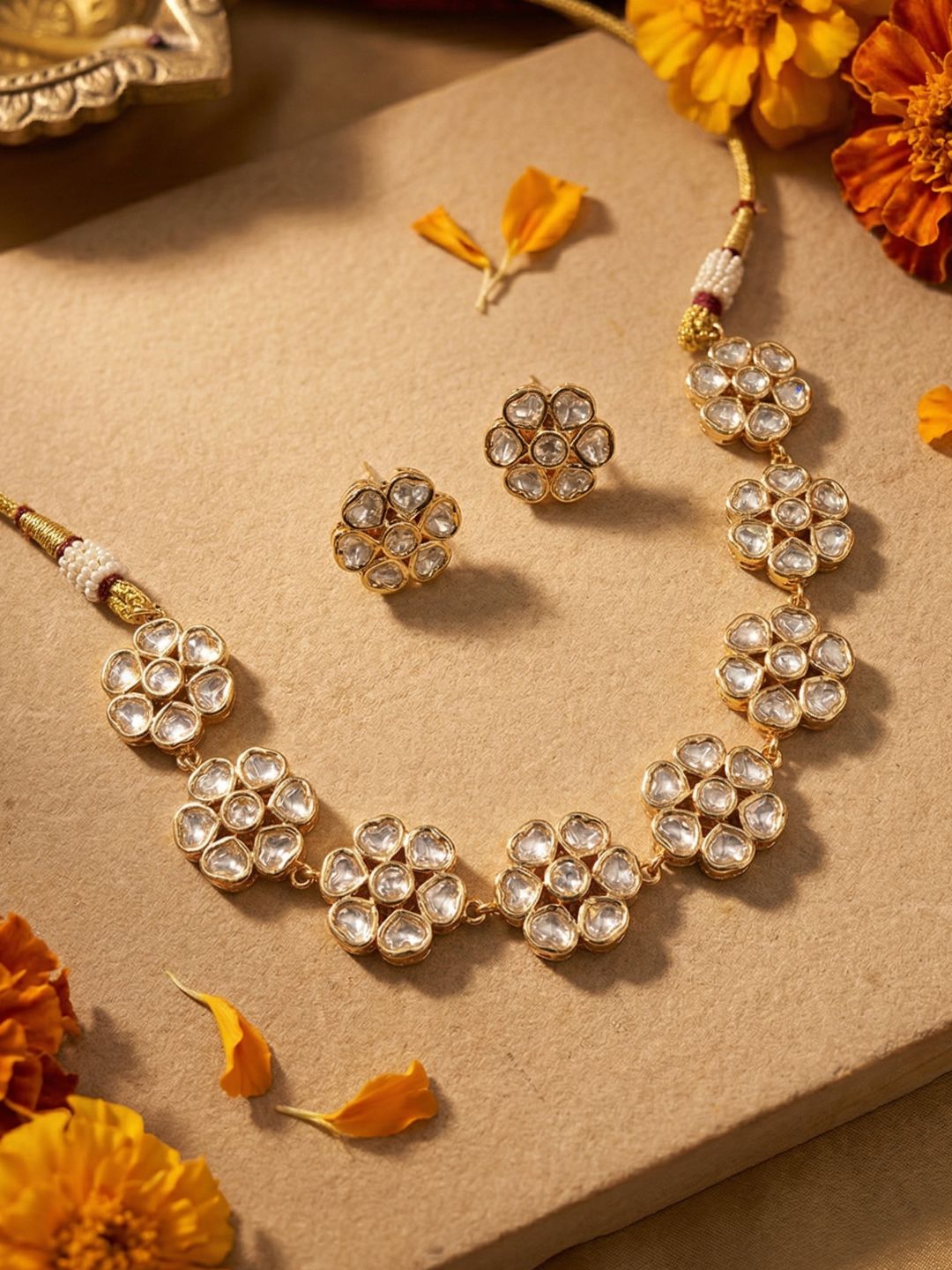 Floral Kundan Choker Necklace Set | Simple Choker Set For Women