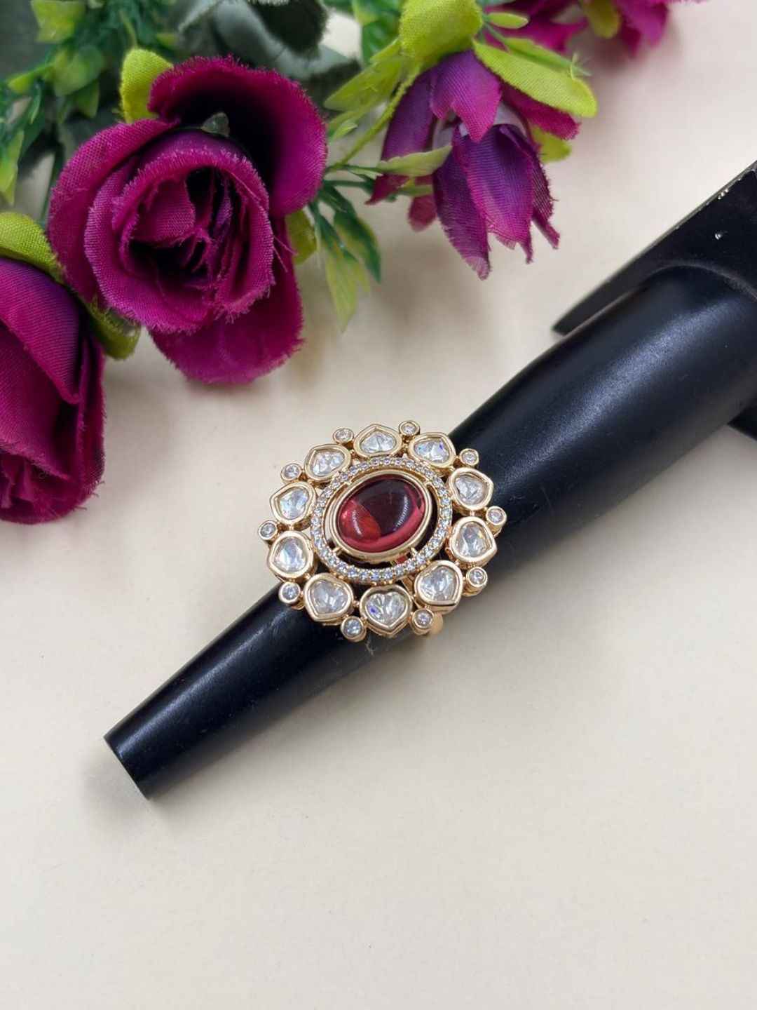 Elegant Polki Kundan Statement Adjustable Ring for Women | Ethnic Kundan Rings | Weddings & Festive Wear
