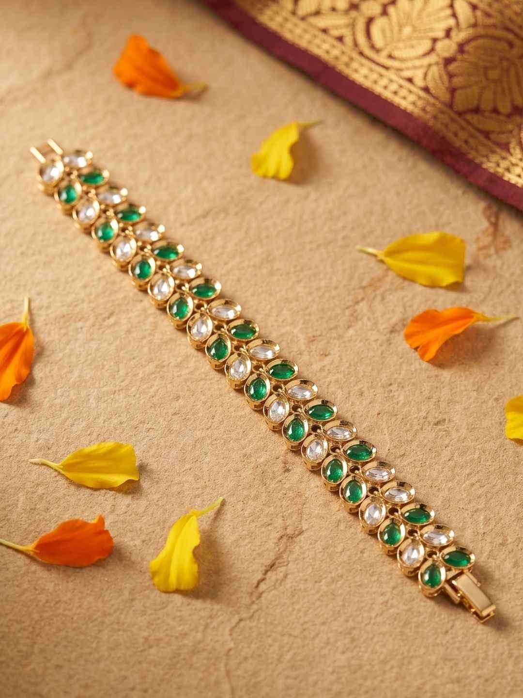 Gold Plated Polki Kundan Gajra Bracelet For Women | Wedding And Festive Wear Indian Bracelet