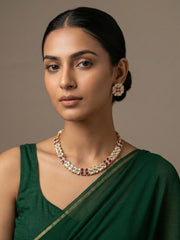Gold Plated Elegant Polki Kundan Necklace Set with red stones  | Festive And Wedding Wear Jewellery Set