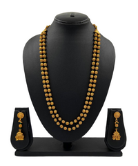 Traditional Gold Toned Double Layered Golden Beads Matar Mala Green Necklace For Woman