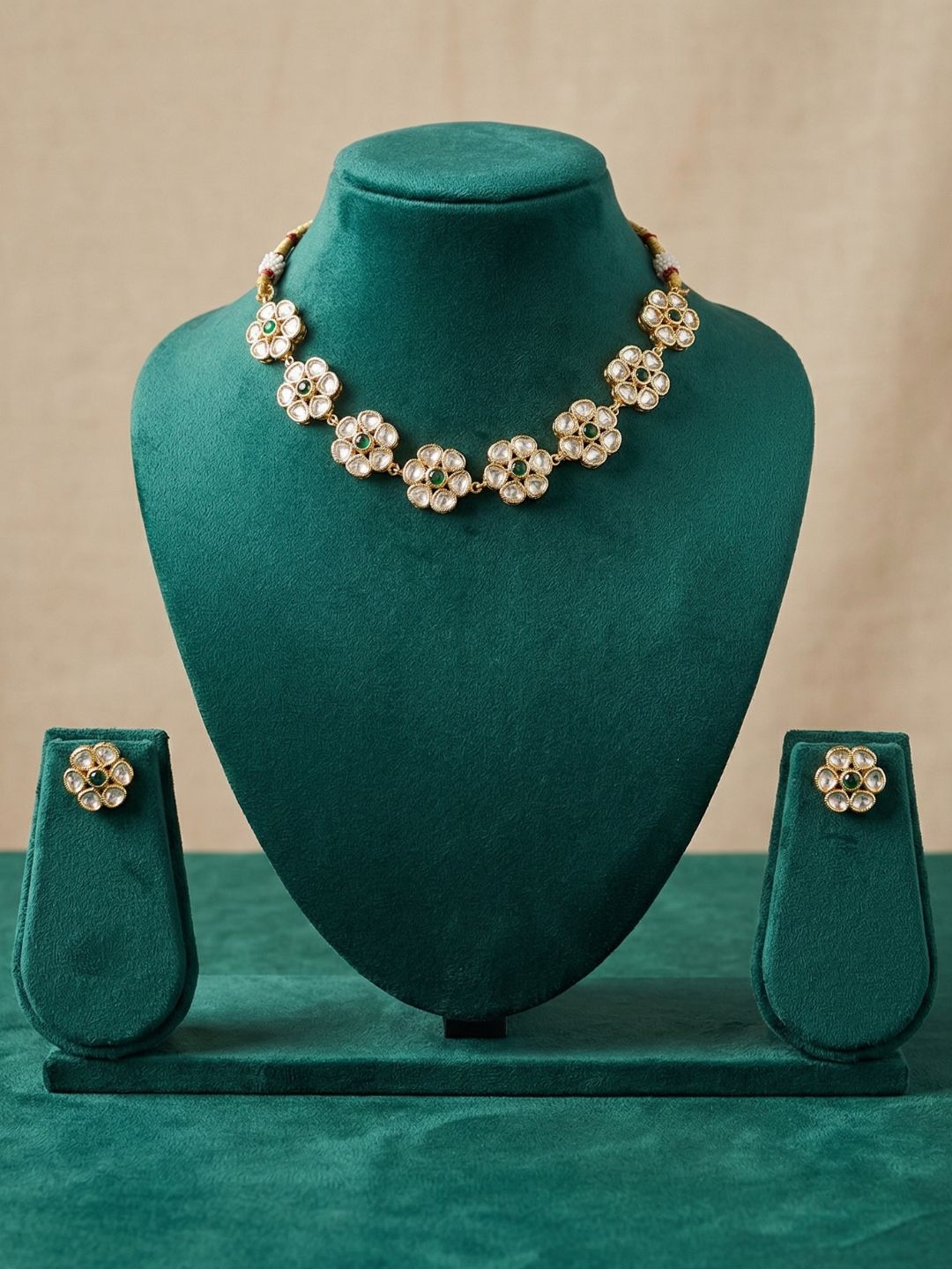Floral Kundan Choker Necklace Set | Simple Choker Set For Women