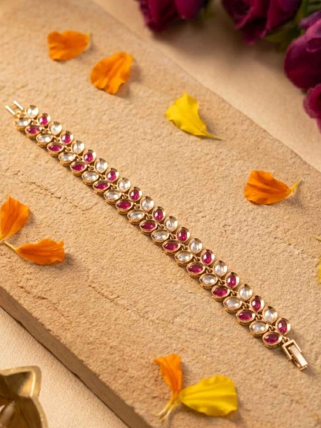 Gold Plated Polki Kundan Gajra Bracelet For Women | Wedding And Festive Wear Indian Bracelet