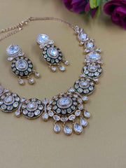 Gold Plated Green Meenakari Kundan Necklace Set  For Women - Wedding And Festive Wear