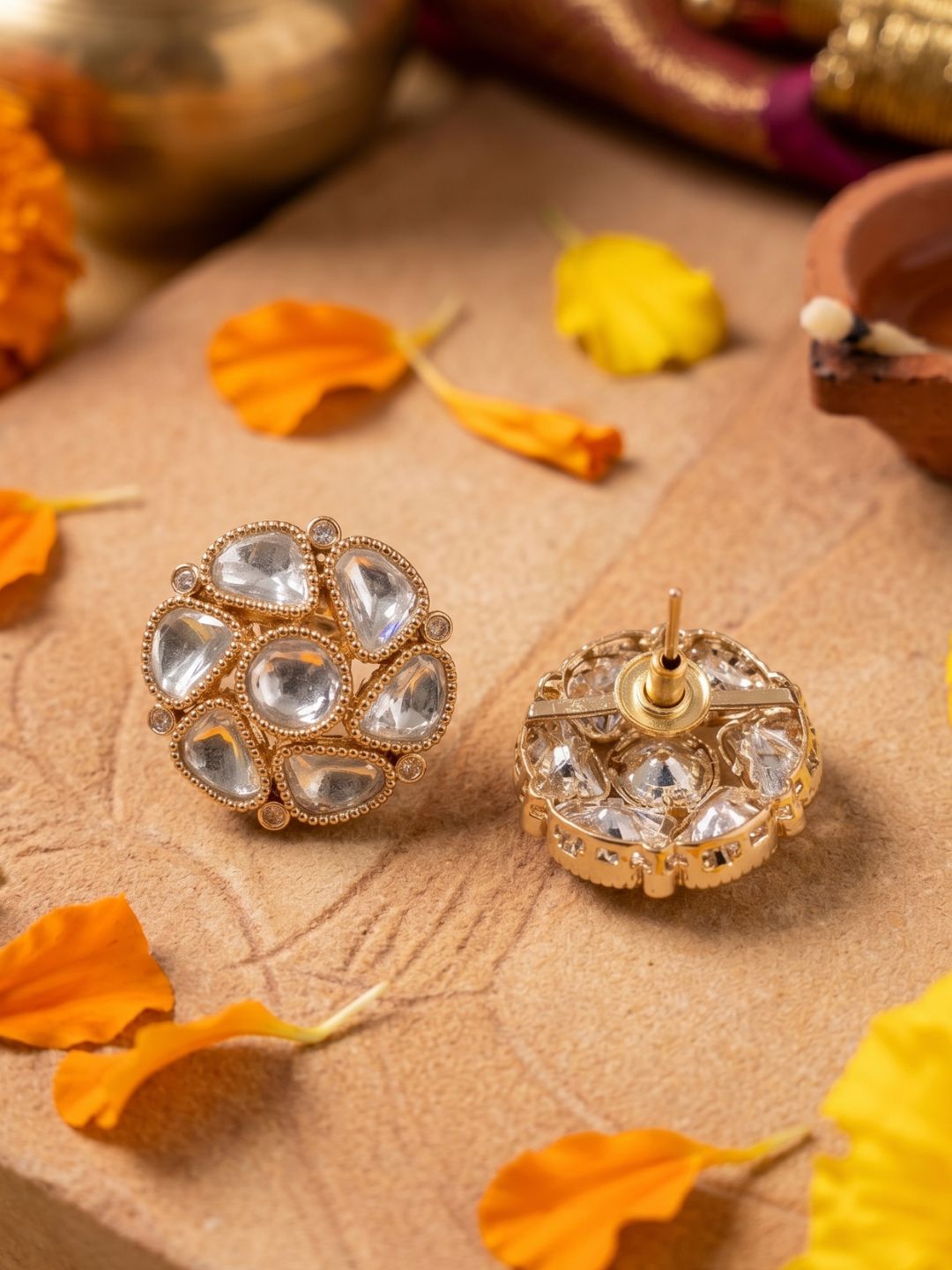 Elegant Gold Plated Polki Kundan Stud Earrings For Women | Ethnic And Traditional Indian kundan stud Earrings