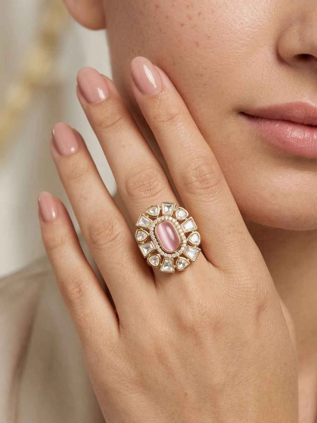 Statement Polki Kundan Ring for Women | Traditional Gold Plated Ethnic Ring | Wedding And Festive Wear