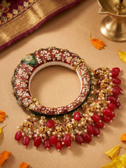 Traditional Rajasthani Meenakari Red Pacheli Kada With Jhuma By Gehna Shop