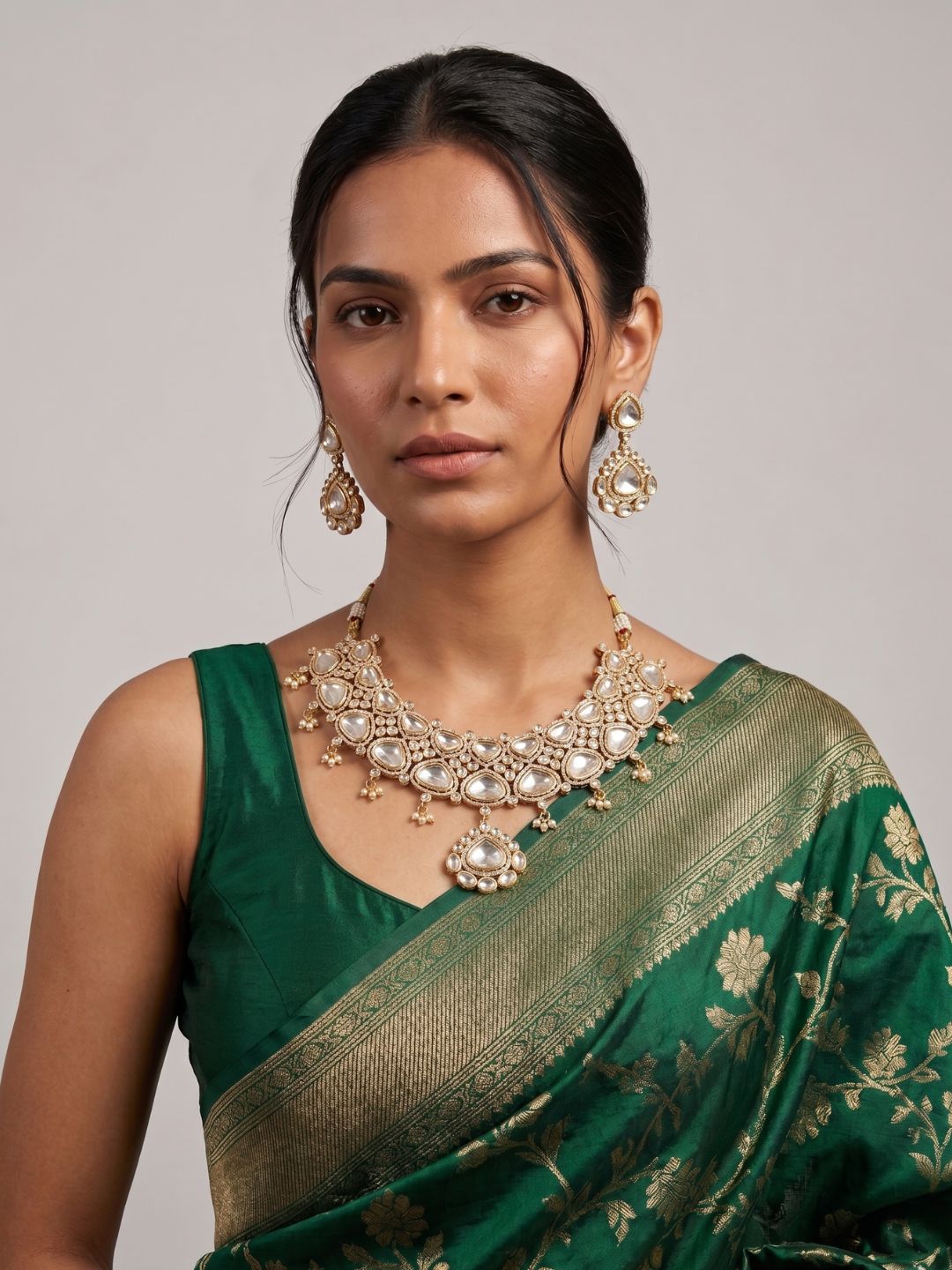 Elegant Gold Plated Kundan Necklace Set | Bridal & Wedding Wear Kundan Jewellery Set 