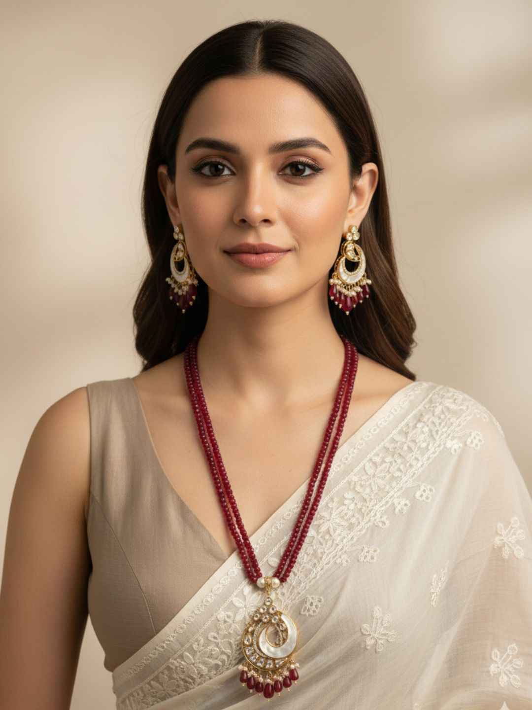 Elegant Kundan & Mother Of Pearl Necklace Set For Women - Wedding & Festive Wear Jewellery Set