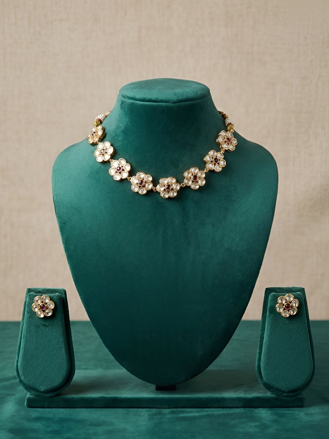 Floral Kundan Choker Necklace Set | Simple Choker Set For Women