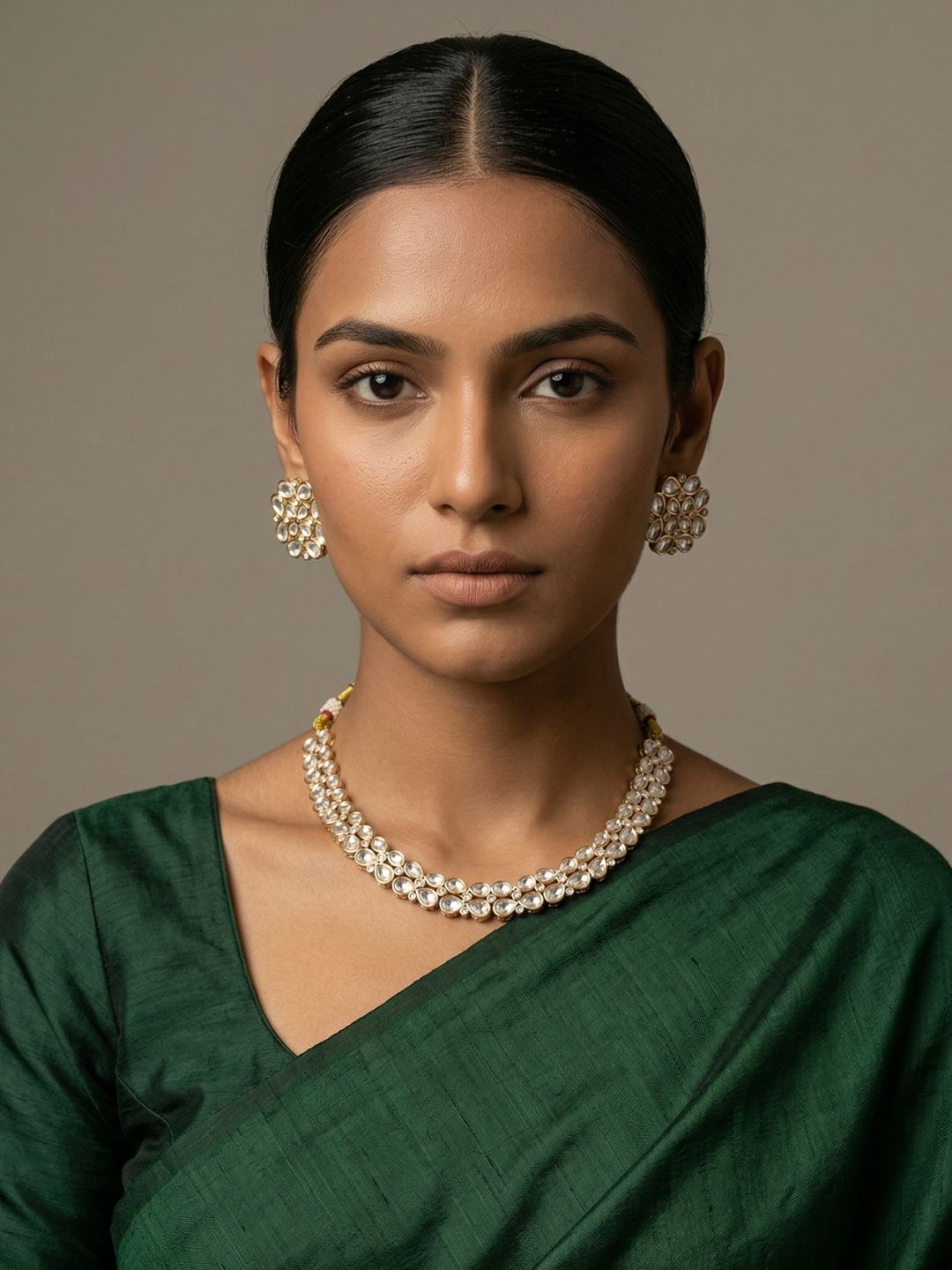 Gold Plated Elegant Polki Kundan Necklace Set | Festive And Wedding Wear Jewellery Set