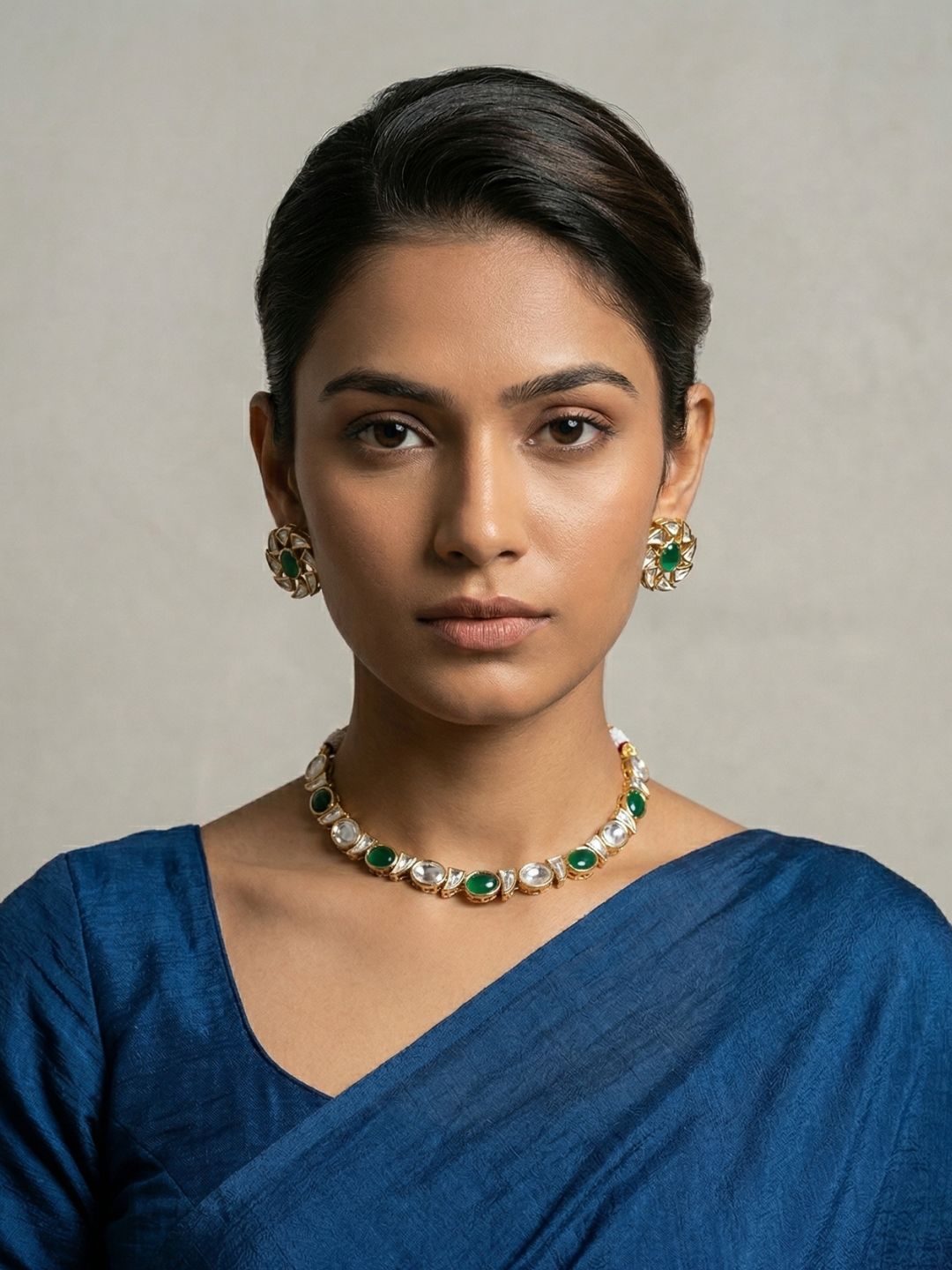 Simple And Elegant Single Line Kundan Necklace Set - Festive Kundan Jewellery