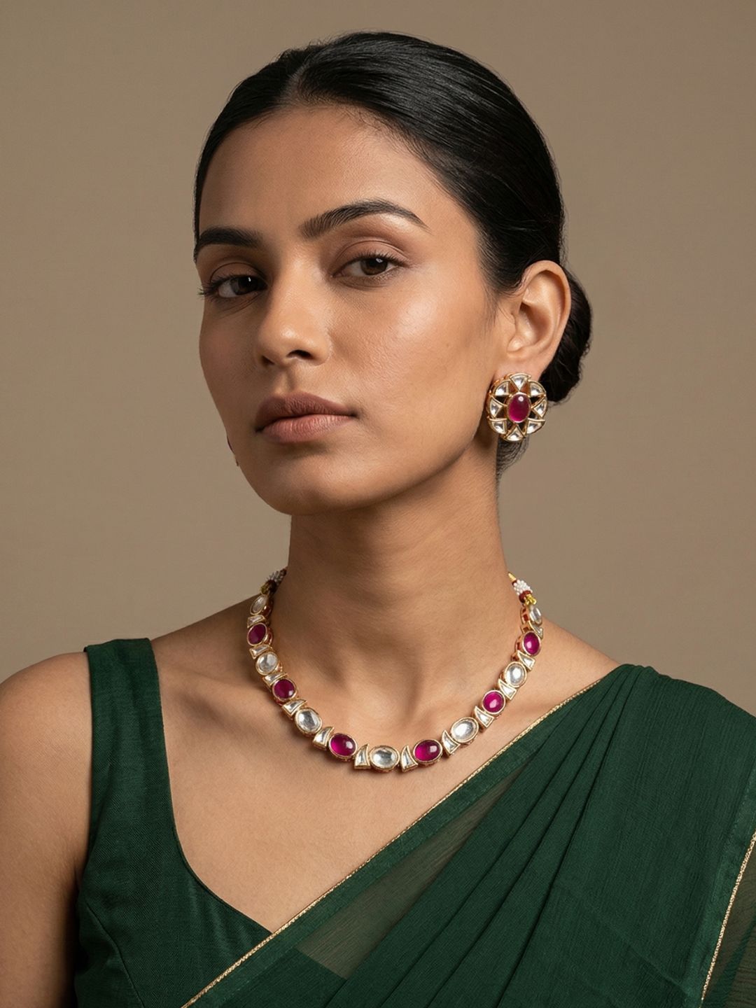 Simple And Elegant Single Line Kundan Necklace Set - Festive Kundan Jewellery