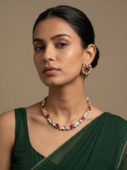 Simple And Elegant Single Line Kundan Necklace Set - Festive Kundan Jewellery