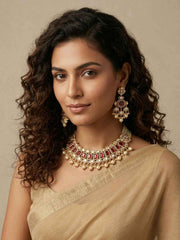 Designer Gold Plated Beaded Ruby Stone And Polki Wedding Jewellery Set | Traditional And Ethnic Wear