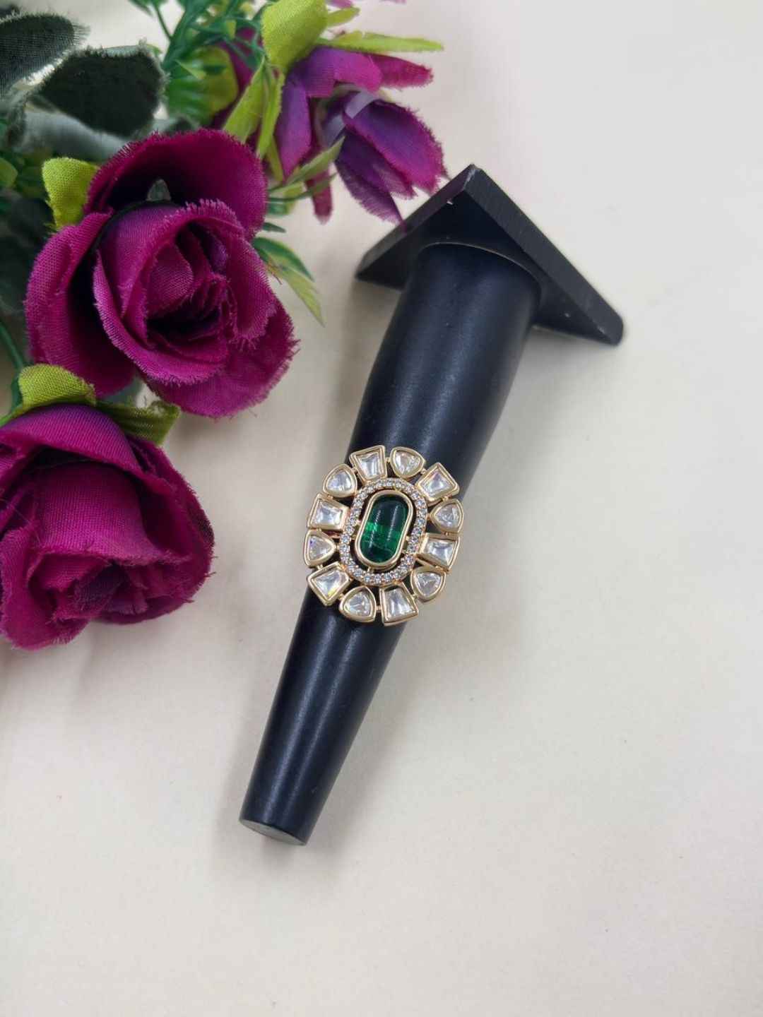 Statement Polki Kundan Ring for Women | Traditional Gold Plated Ethnic Ring | Wedding And Festive Wear