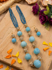 Elegant Sky Blue Beaded Necklace Set | Gemstone Beaded Jewellery