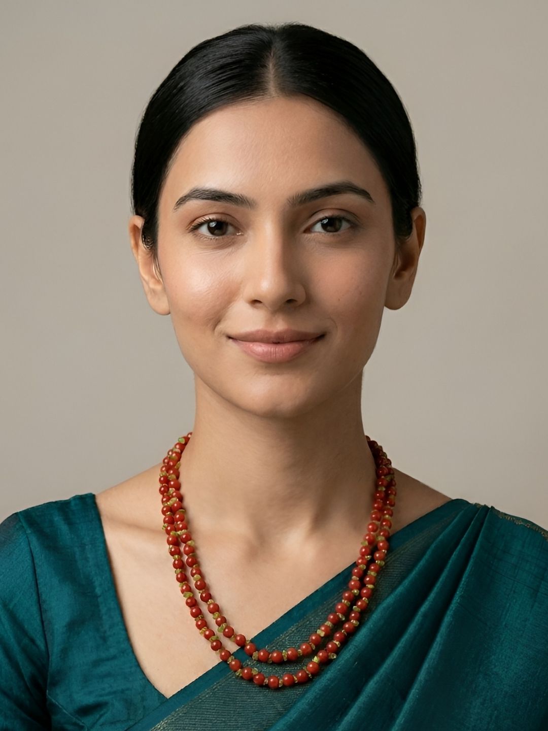 Elegant two Layered Natural Carnelian Beads Necklace For Women - Orange Beads Necklace