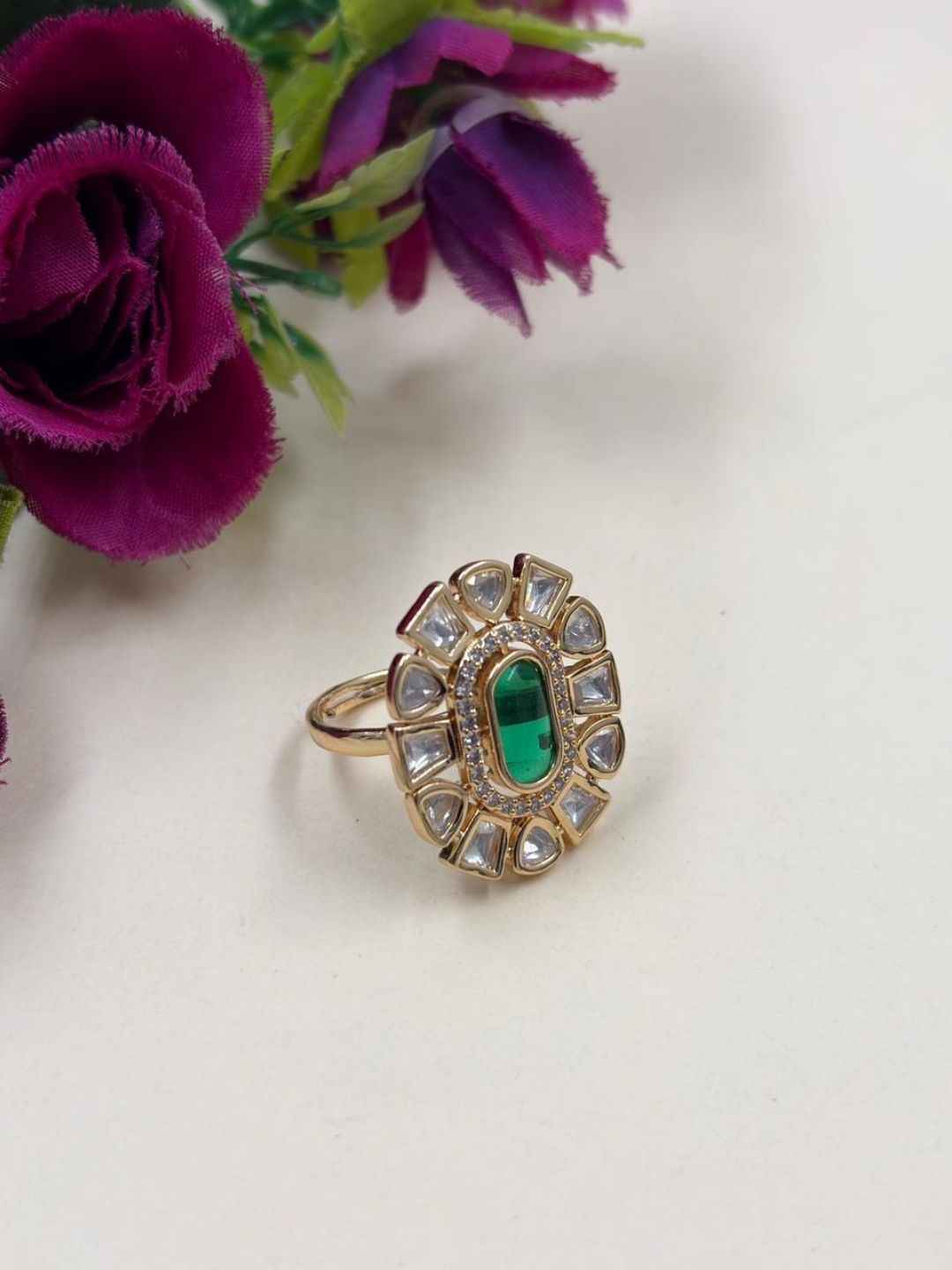 Statement Polki Kundan Ring for Women | Traditional Gold Plated Ethnic Ring | Wedding And Festive Wear