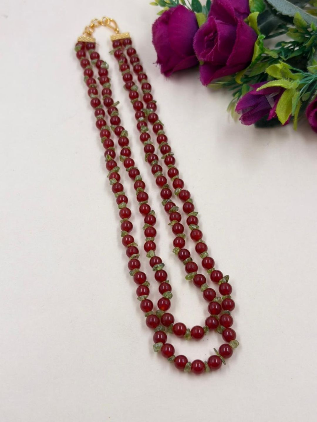Elegant double Layered Natural Carnelian Beads Necklace For Women - Orange Beads Necklace