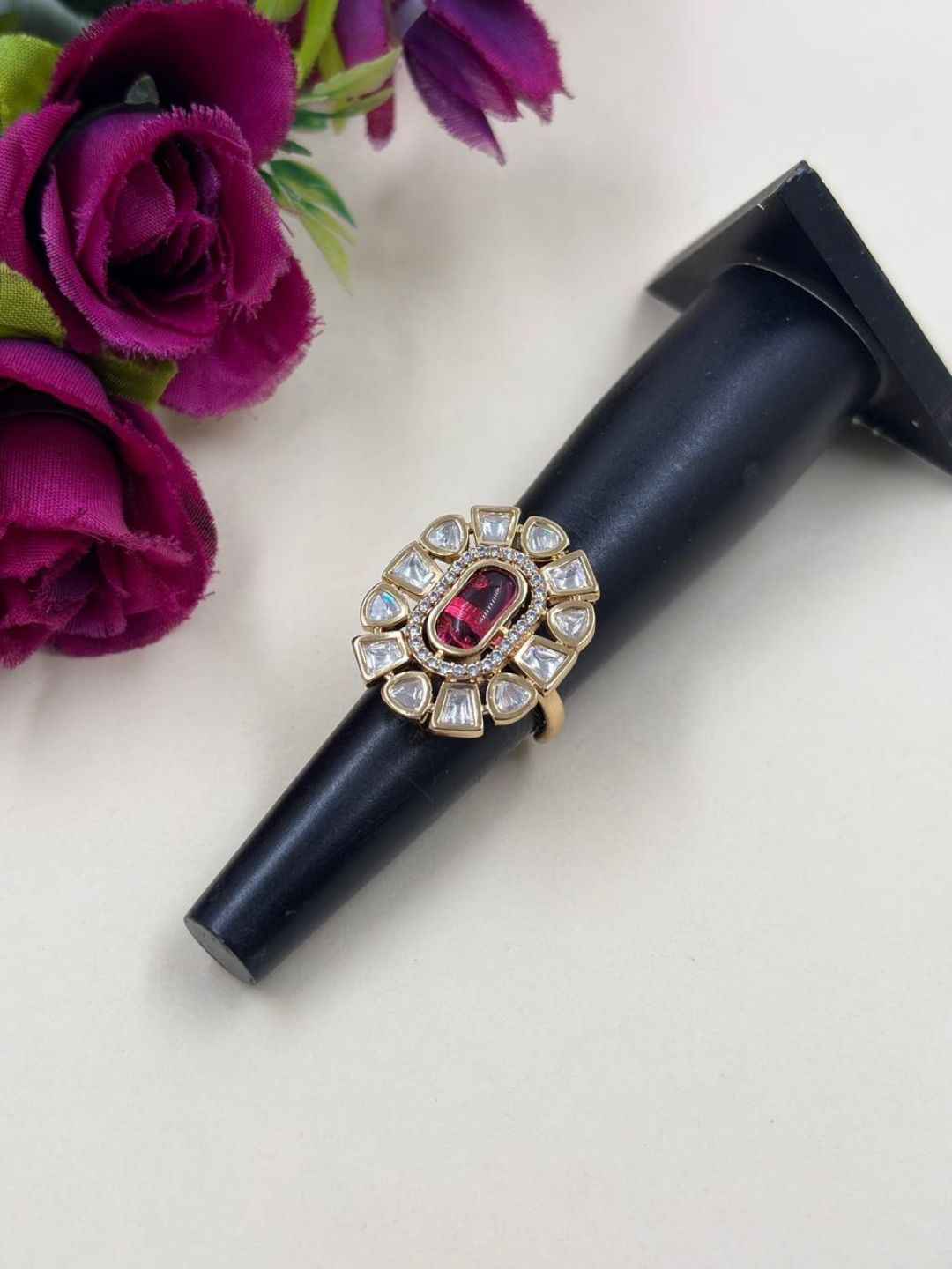Statement Polki Kundan Ring for Women | Traditional Gold Plated Ethnic Ring | Wedding And Festive Wear