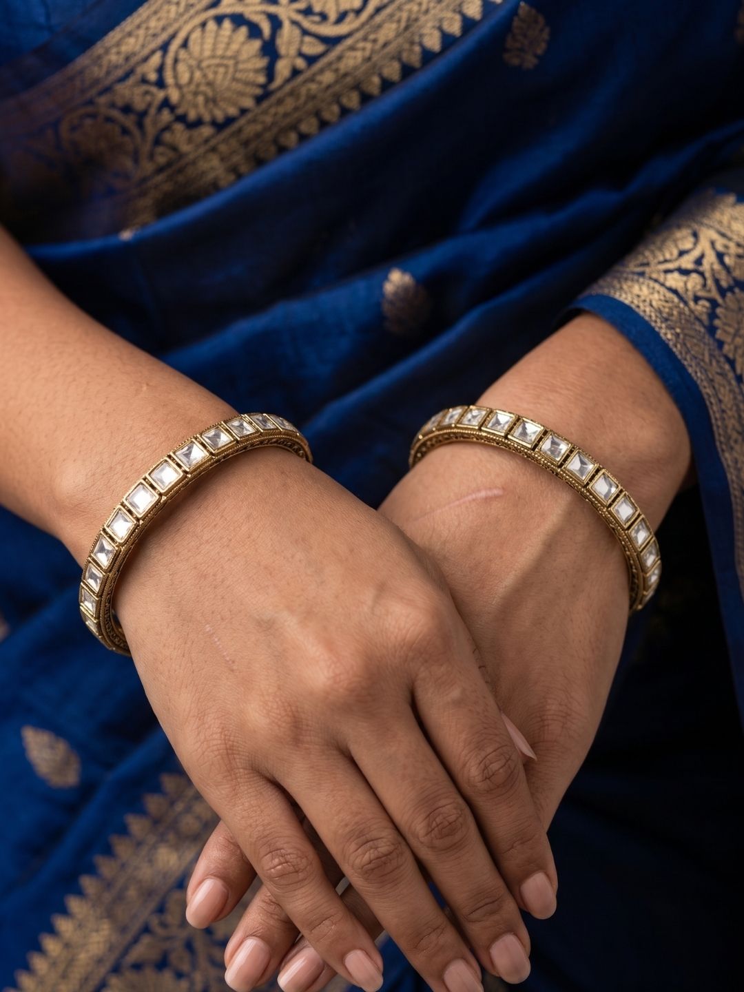 Antique Victorian Finish Sleek Square Shape Polki Bangles For Women