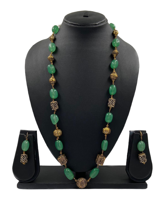Designer Semi Precious Parrot Green Jade Single Strand Beaded Necklace For Woman Beads Jewellery