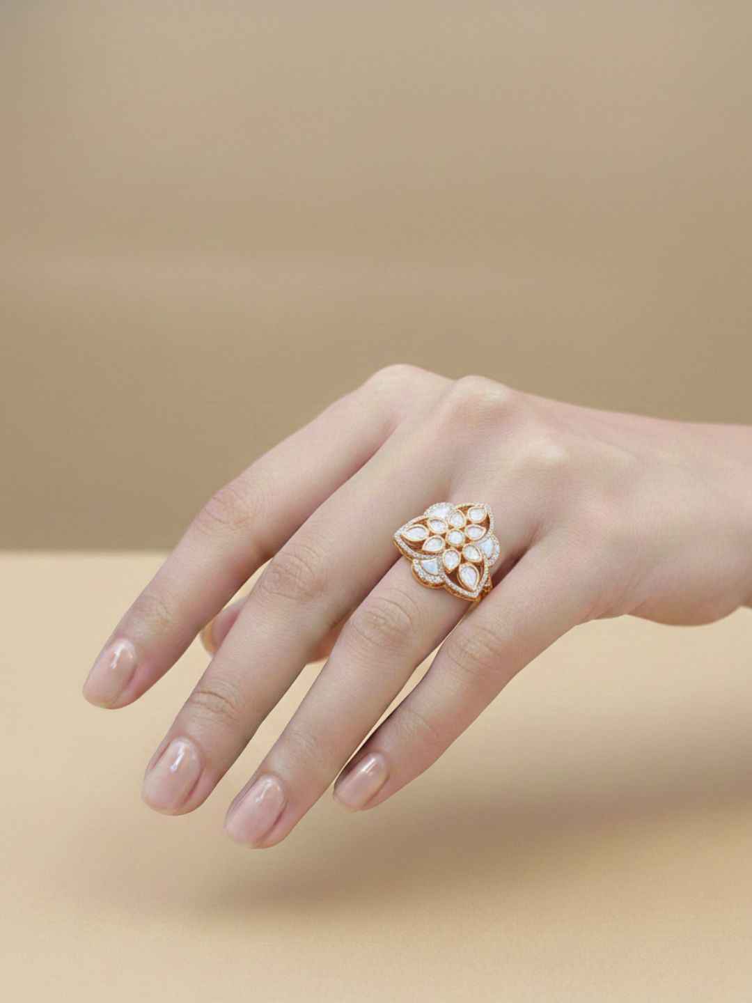 Gold Plated Meenakari And Kundan Adjustable Ring For Ladies - Festive And Party Wear