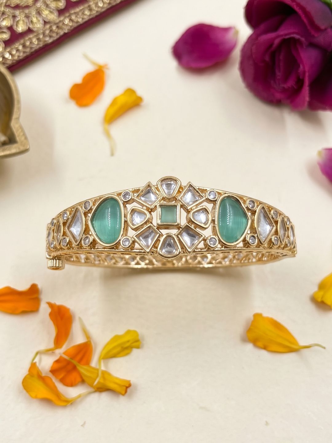 Elegant Mint Green Kundan Polki Bracelet For Women - Festive & Wedding Wear Bracelet