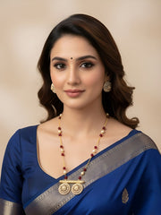 Traditional Long Beaded Chain Pendant Necklace Set With red Meenakari - Ethnic Jewellery Set