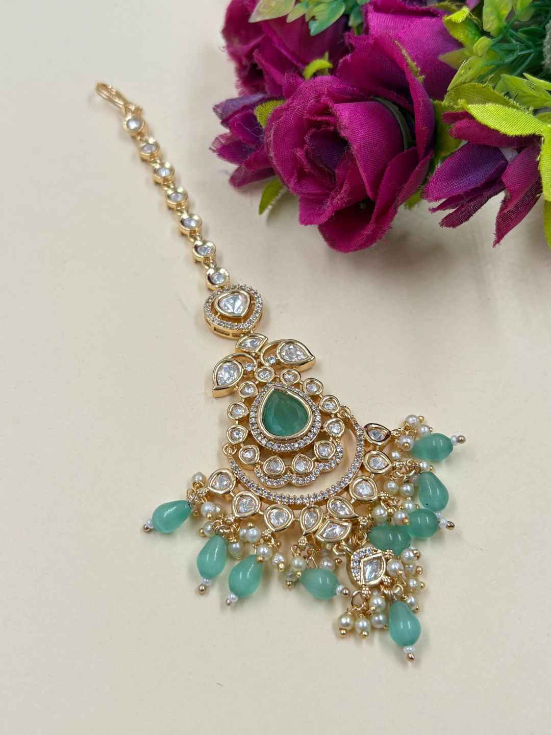 Traditional Big Kundan Pearl Maang Tikka For Women | Bridal Wedding Forehead Jewelry